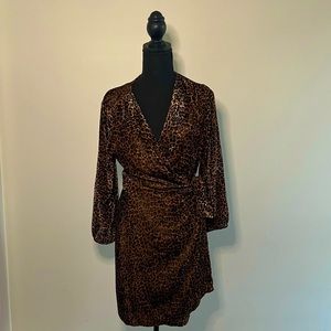 J. Crew Velvet Cheetah Print Wrap Dress- Size 8